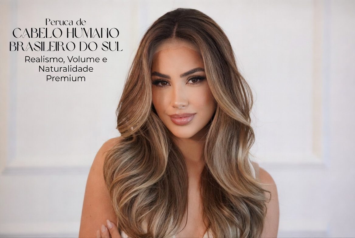Peruca de Cabelo Humano Brasileiro do Sul: Realismo, Volume e Naturalidade Premium